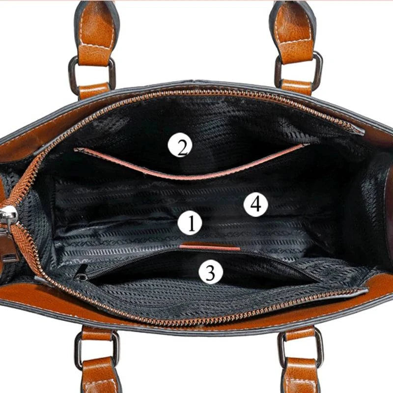 Bolsa Tote Feminina Couro Legítimo Velvet marrom. Interior com múltiplos compartimentos e bolsos com zíper. Organização e praticidade garantidas.