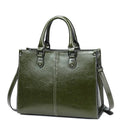Bolsa tote feminina de couro legítimo verde-escuro com alças duplas e alça removível