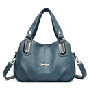 Bolsa tote feminina estruturada azul com alças duplas e alça transversal destacável