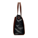Bolsa tote de couro sintético preto com alças marrom