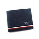 Carteira masculina de couro azul marinho com faixa tricolor vermelho, branco e azul
