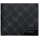 Carteira slim masculina cinza com padrão monograma, detalhe em costura branca e logo GOLF