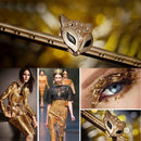 Fecho dourado em forma de cabeça de raposa com strass e detalhes de moda luxuosa