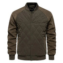 Jaqueta bomber acolchoada masculina com painel frontal em losango e mangas de malha marrom