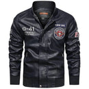 Jaqueta bomber de couro preto com patches e emblemas 'SINCE 1941