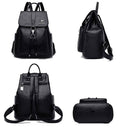 Mochila bolsa 2 em 1 de couro preto, vistas frontal, lateral e traseira