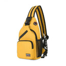 Mochila transversal pequena de nylon amarela com detalhes em preto