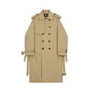 Sobretudo trench coat masculino longo caqui com botões duplos e cinto ajustável