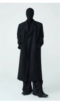 Sobretudo masculino preto com lapela clássica e modelagem longa, perfeito para estilo casual e elegante com frete grátis.
